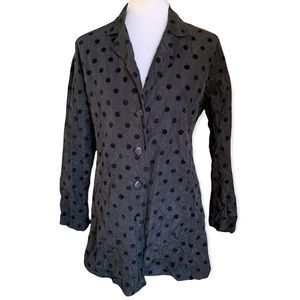SUN KIM Gray Black Jacket Crinkle Lagenlook Polka Dot Boyfriend Jacket Med Top